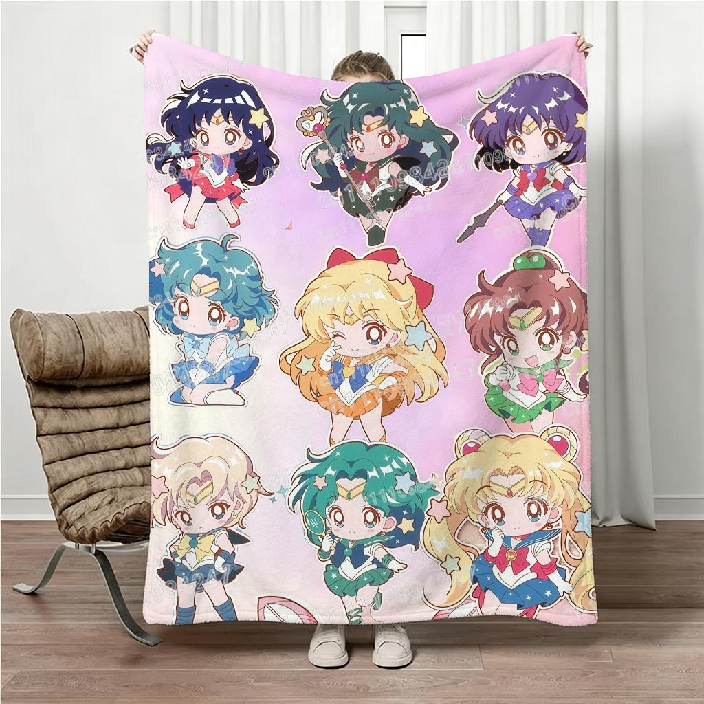 Summer Sailor Moon Chibiusa Flannel Blanket Cute Anime Print Throw Blanket Soft Warm Bed Sofa Blanket Gift for Anime Fans