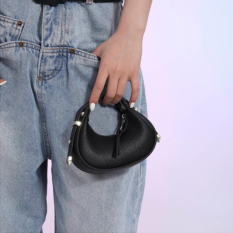 Hochwertige strukturierte Mini Halbmondtasche  Chic Vielseitig Weiches Leder Lippenstift Handtaschen Mädchen Niedliche Geldbörse