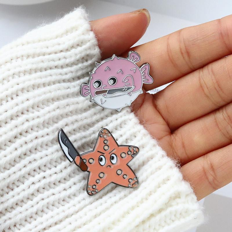 Unique Ocean Animal Series Brooches Featuring Stylish Starfish Pufferfish Turtle And Whale Designs