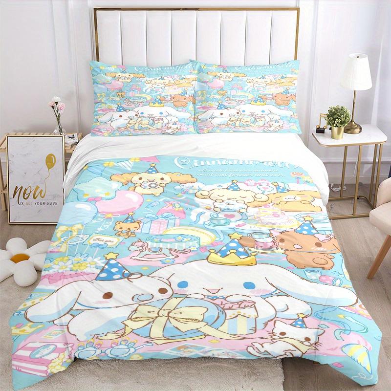 3pcs Birthday Party Cinnamoroll Quilt Set - Soft and Comfortable Bedroom, Guest Room and Dorm Decor Bedding Set 1 Quilt Cover + 2 Pillowcase