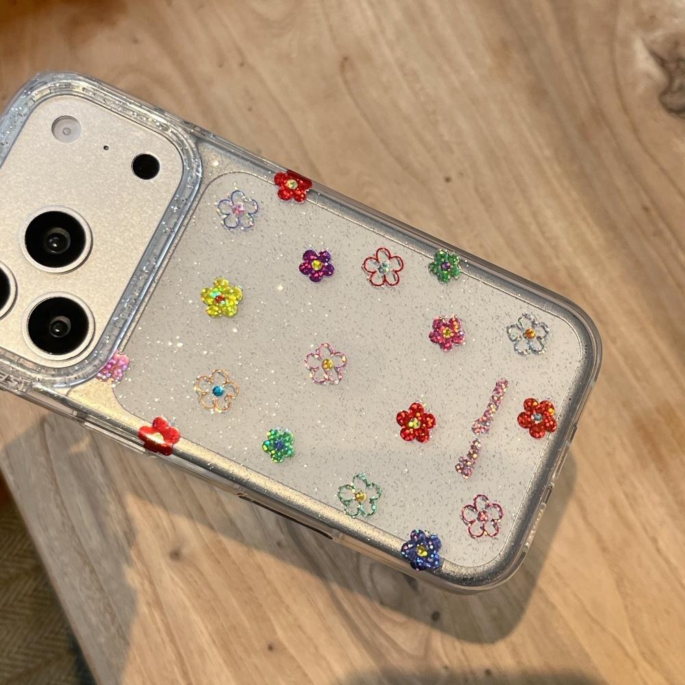 Korean ins style niche spring color flowers are suitable for Apple 17ProMax mobile phone case iphone15 new 16pro girl 17pro transparent fine flash