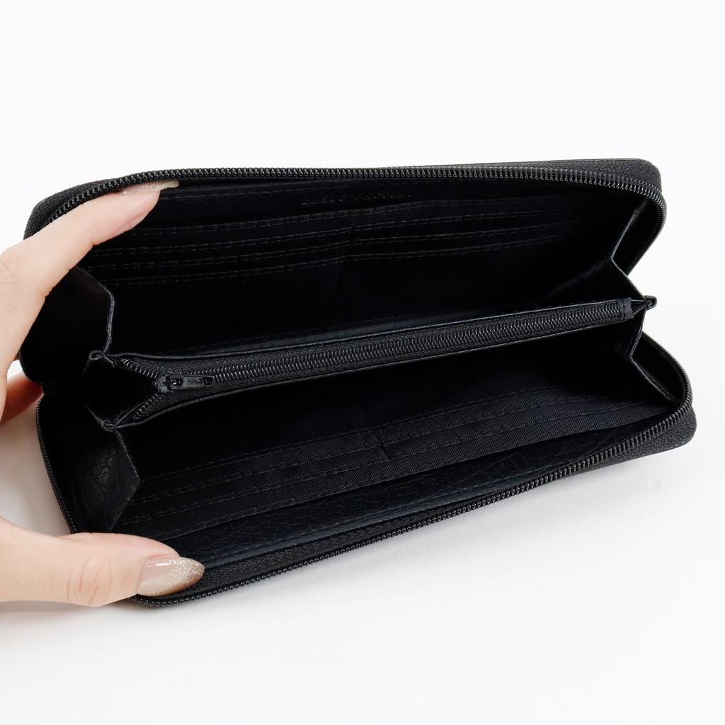Long Round Buffalo Everyday Business [Basic Factory] Men's Wallet, Zipper, Pattern, Simple, Use, Affordable, (Black)
