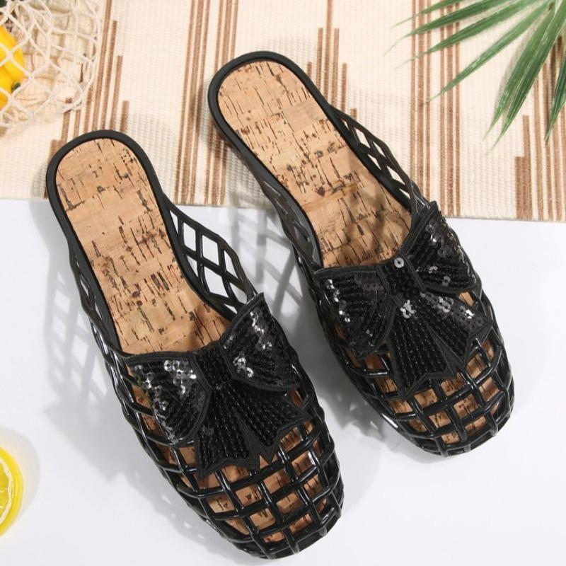 Fashion Women Jelly Flats Fashion Slip-On Flats Closed Toe Hollow Out Ballet Flats Lightweight Beach Jelly Shoes for Outdoor Travel