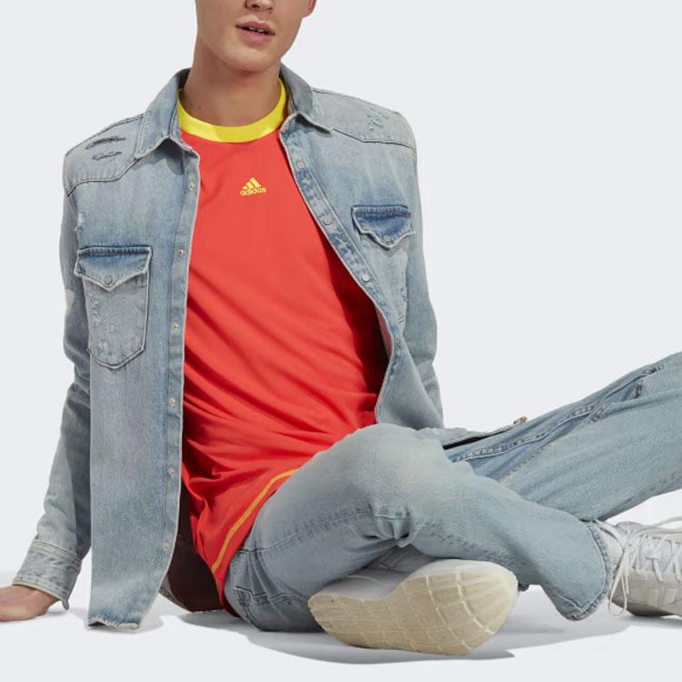 Adidas Kidcore T-Shirt Three Stripes Color Block Round Neck Short Sleeve Unisex Tops Sun-Red IK7056