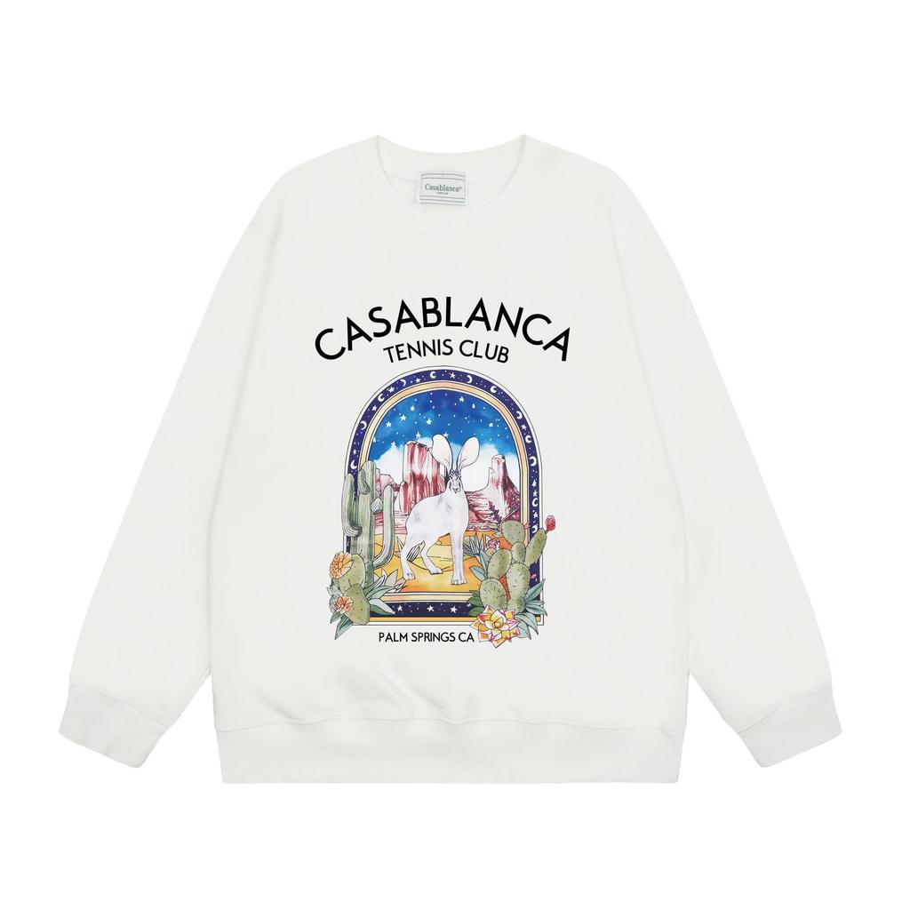 CASABLANCA Unisex Letter Print Terry Sweatshirt, New Style Round Neck