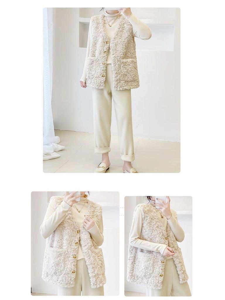 Damväst i kort lamull 2025 - Ny förtjockad plyschärmlös jacka för höst/vinter