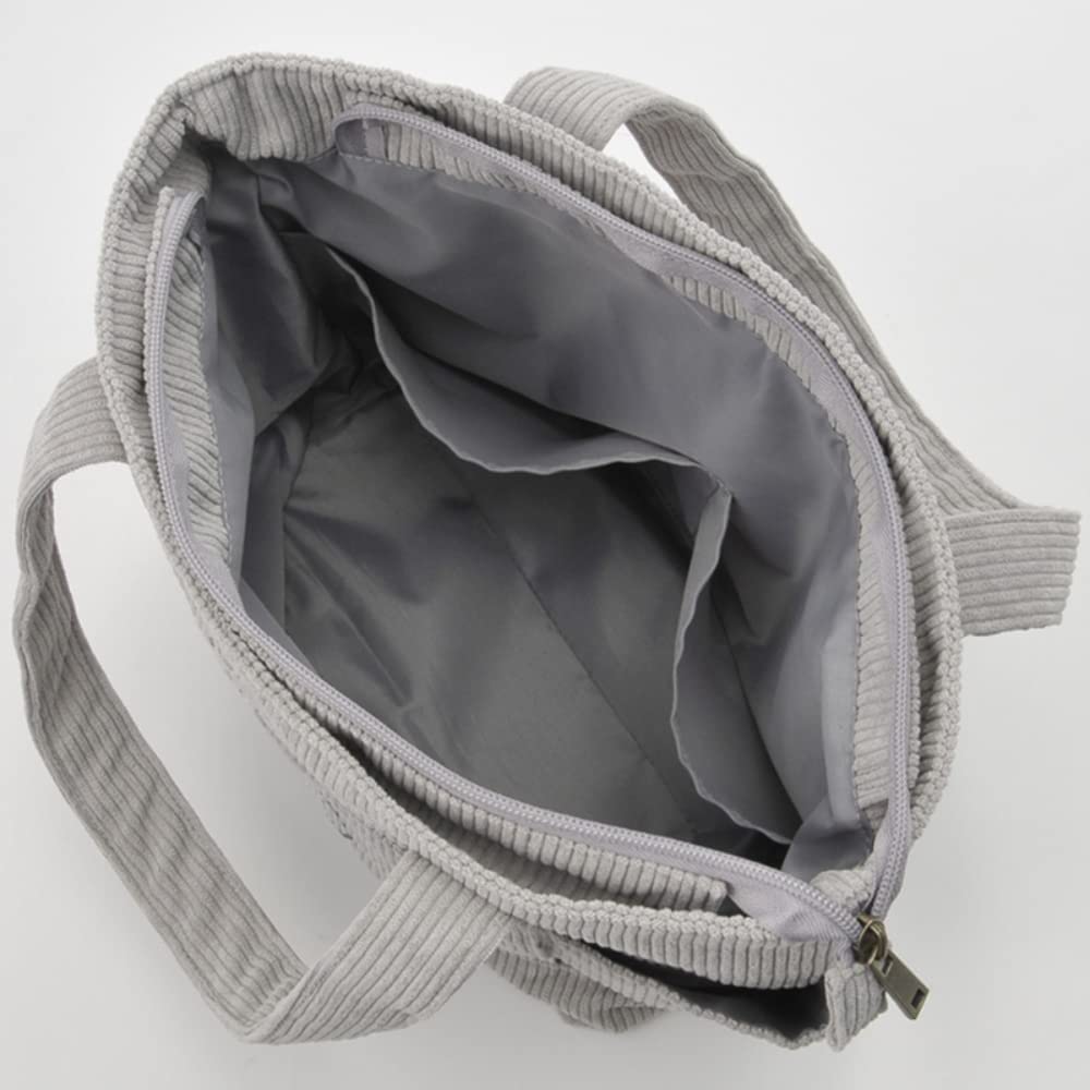 Snoopy Corduroy Tote Bag, Large Capacity Canvas Bag with Pockets, Perfect for School or Commuting, Shopping, or As a Cute Eco Bag (Color: Gray)