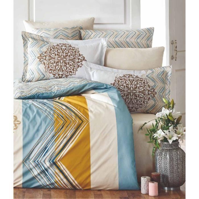 Parure de lit - 1 housse de couette 220 x 240 cm + 2 taies d'oreiller 60 x 60 cm - 100% coton renforcé - Blanc