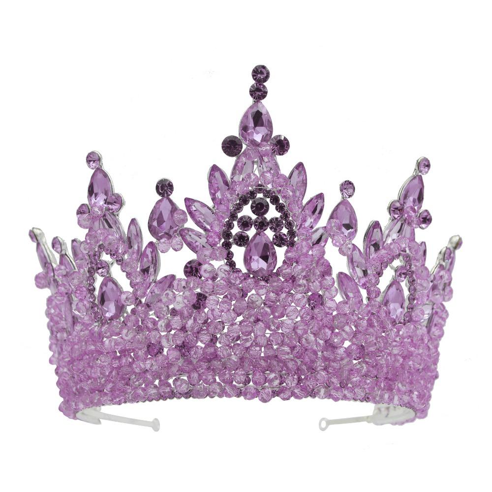 

Luxury Oversized Baroque Crown Cake Decorations Hair Jewelry Rhinestone Bridal Crowns Headpieces Sparkling Queen Princess Tiara фиолетовый