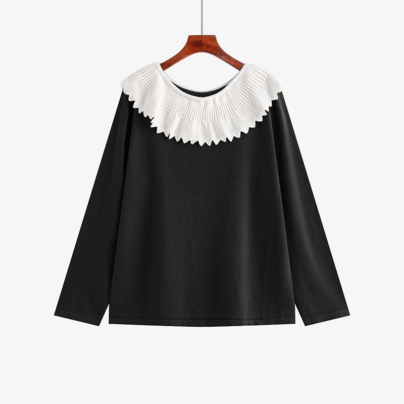 

Plus Size One-Shoulder Color Block Sweater, Spring 2026 – Elegant Loose Knit for Curvy Women XL (120-150 jin) чёрный