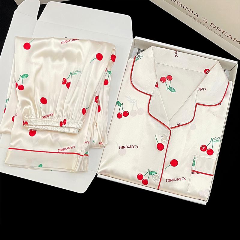 2 Pieces Pajamas for Women Autumn Spring Women's Pajamas Set Elegant Ptinting Flower Home Wear Soft Sleepwear