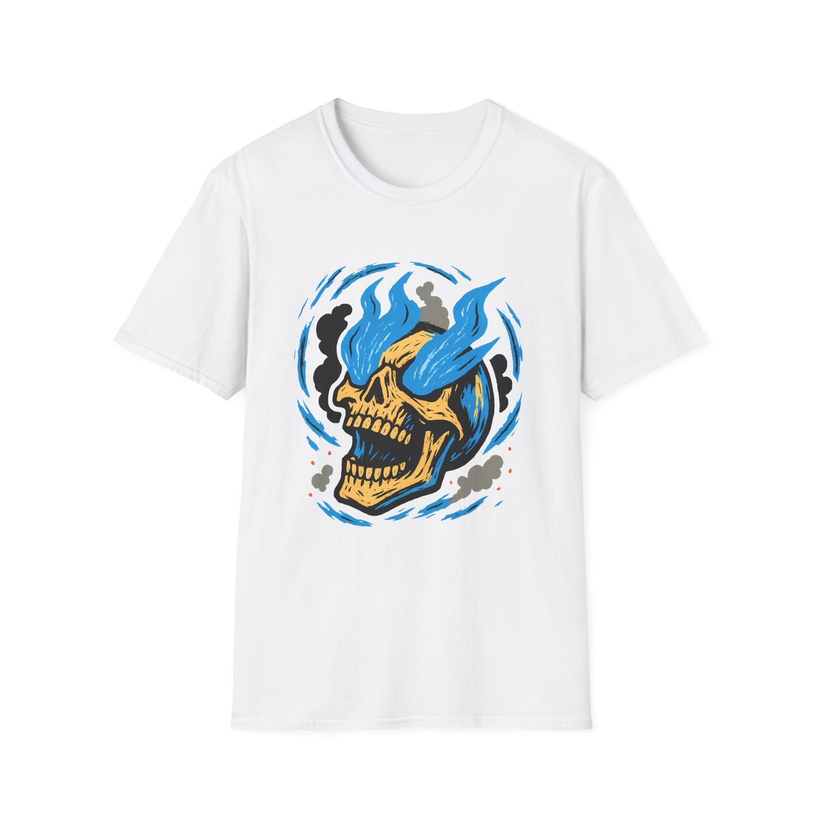 Unisex Softstyle T-Shirt Laughing Skull Blue Flames Dark Humor S разноцветный