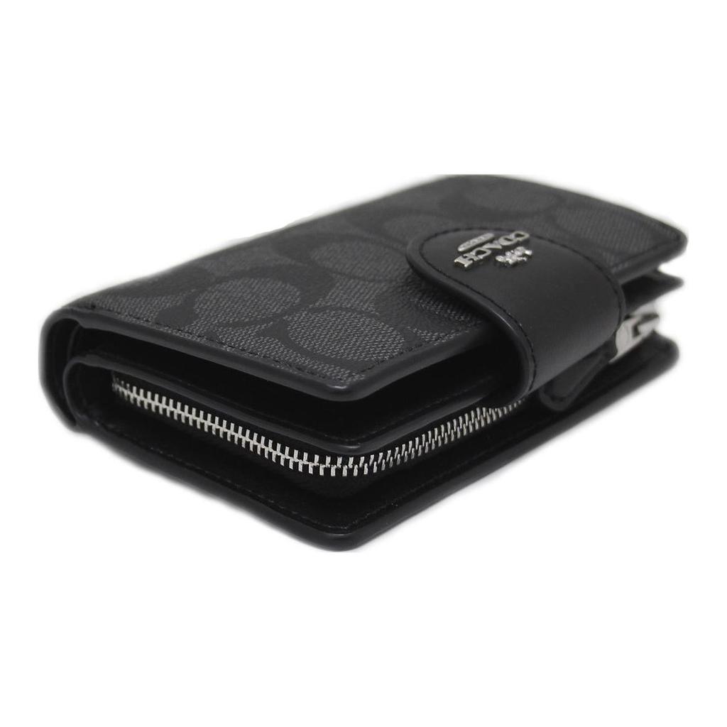 Coach Portafoglio Pieghevole in Tela Rivestita con Zip Angolare 13 Monogramma Classico Color Block Portafoglio Donna Kaki Nero C0082-SVTSQ