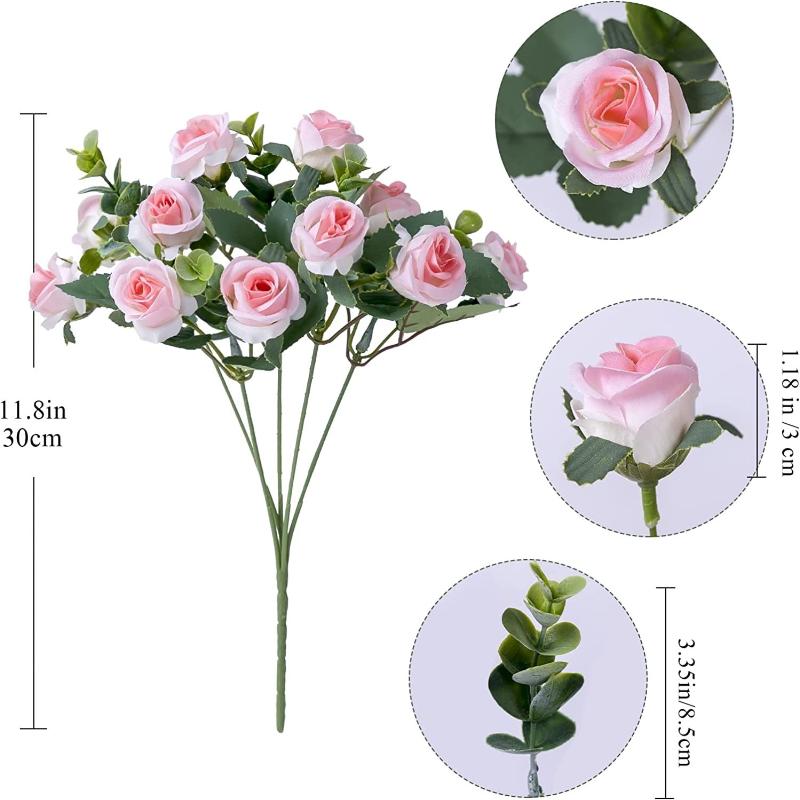 3pcs Simulation Eucalyptus Leaves Small Rose Bouquet Home Decorative Plastic Fake Flowers Wedding Decoration Artificial Roses