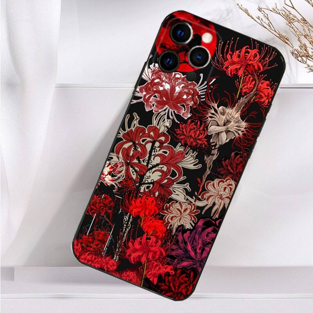 Ghoul Red Spider Lily Tokyo Case For iPhone 16,15,17,14,13,12,11 Plus,Pro Max,XS,X,XR,SE,Mini,8,7 Soft Silicone Black Cover