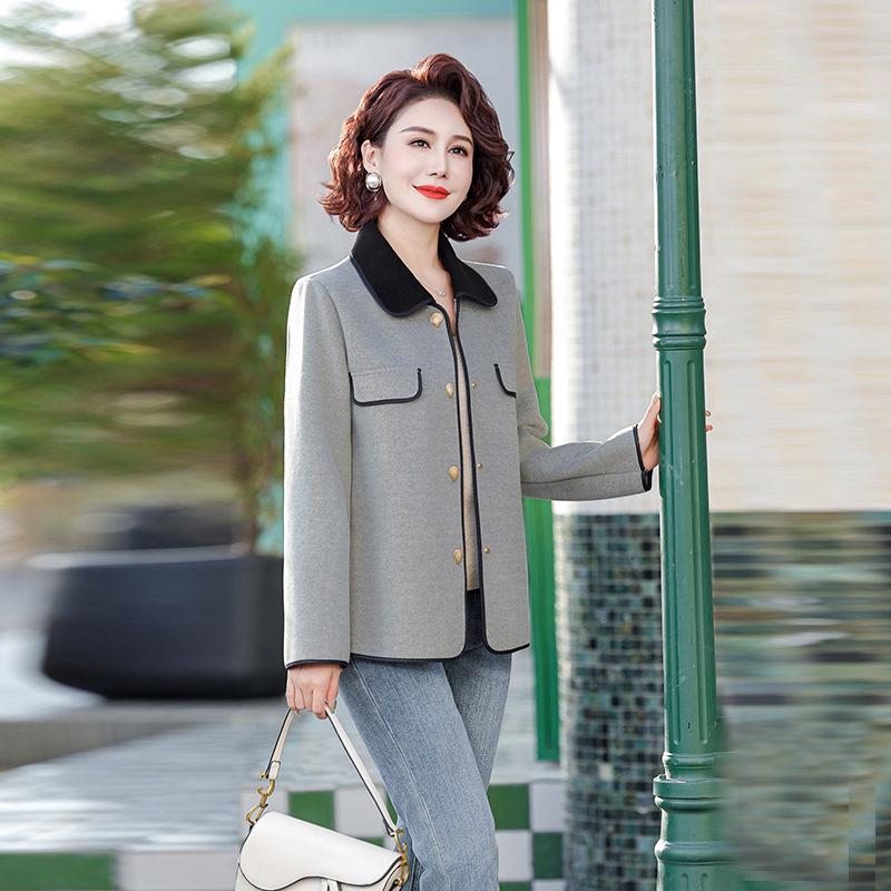 Double-Sided Wool Coat for Petite Middle-Aged Women - Spring & Autumn Style