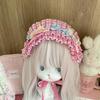 Kawaii Sweet Lolita Pink Plaid Hairband Ruffle Lace Bow Headdress with Alligator Clips, Soft Girl Cosplay Hair Accessory