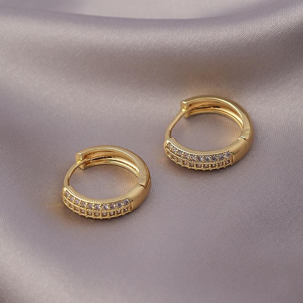 Hot Selling Niche Hoop Earrings: Gold/Silver-Plated, Zircon Inlaid, Unisex, Versatile, Silver Needle Jewelry