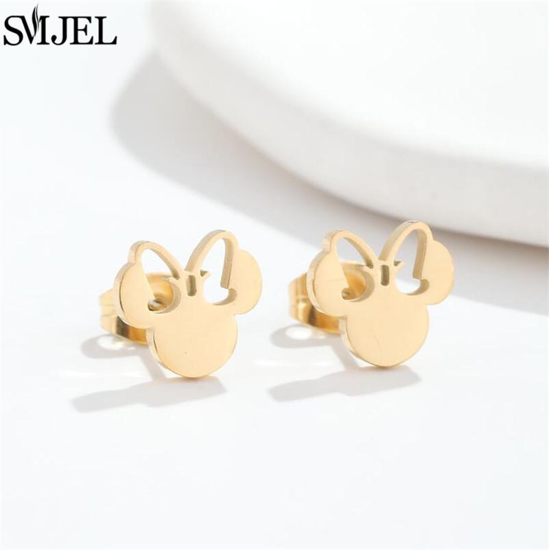 

Fashion Cute Mini Mouse Ear Stud Earrings For Women Stainless Steel Minnie Girls Piercing Earings Jewelry Accessories Gifts