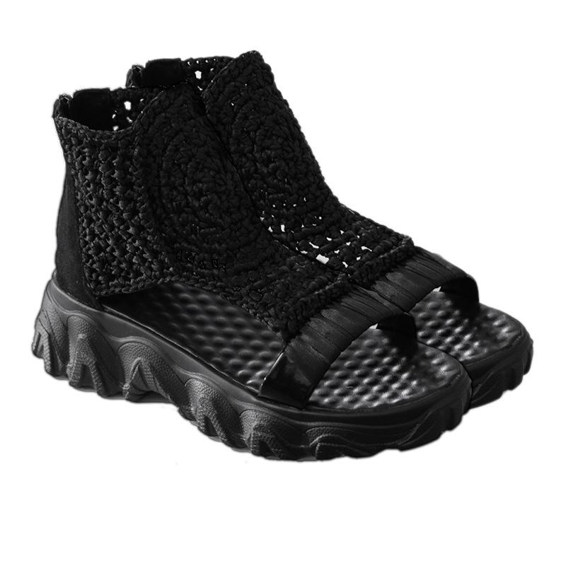 В'язані вовняні босоніжки для жінок Нове літнє взуття з плетеною еластичною сіткою Жіночі босоніжки Mujer