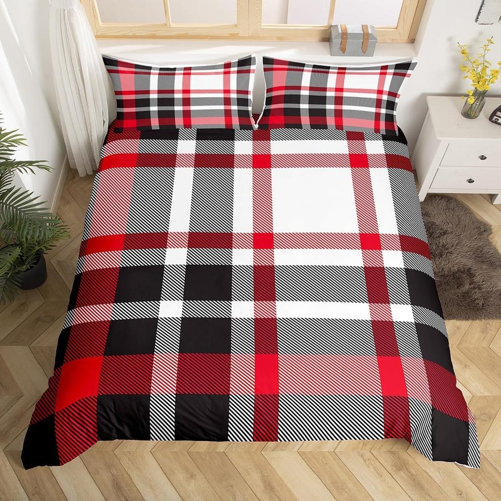 Pastel Plaid Duvet Cover Queen King Size Geometric Striped Watercolor Gradient Themed Bedding Set 3 Pcs For Kids Toddler Girls