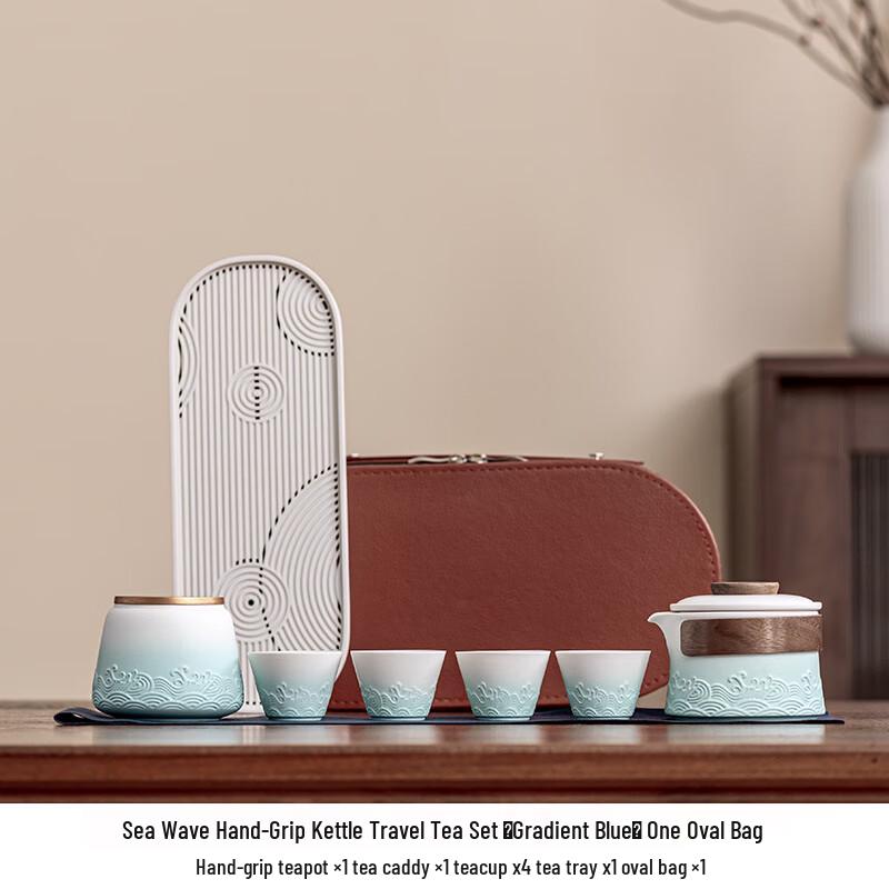 Shangqi Portable Ceramic Tea Set - Seascape Gradient Green Pot