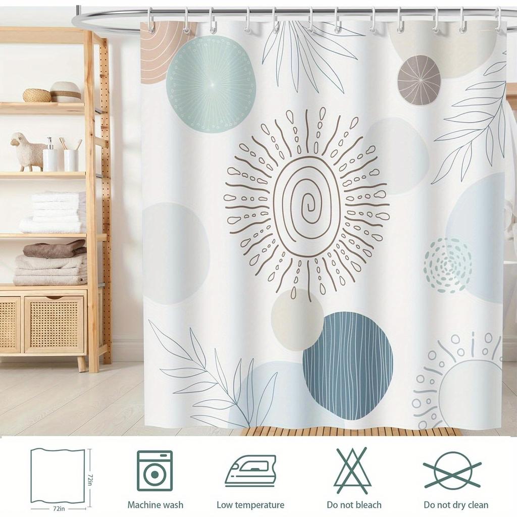 Mid-Century Boho Shower Curtain – Minimalist 3D Leaf Plant Design, Washable Fabric With 12 Hooks For Bath Decor