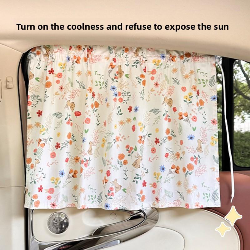 Car curtains Cartoon Cotton Fabric Car Curtain Sunshades - Suction Cup Design Sun Protection Heat Insulation Auto Sunshades