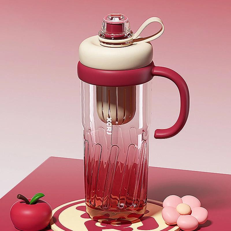 

950ml Large Capacity Water Bottle with Handle Straw Plastic Cup Portable Outdoor Sport Fitness Water Cups Heat-resistant Tea Cup красный