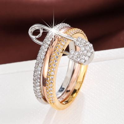 Sexy, Gorgeous, Exquisite Cubic Zirconia Decoration Three Color Copper Ring Suitable For Women's Daily Jewelry Matching