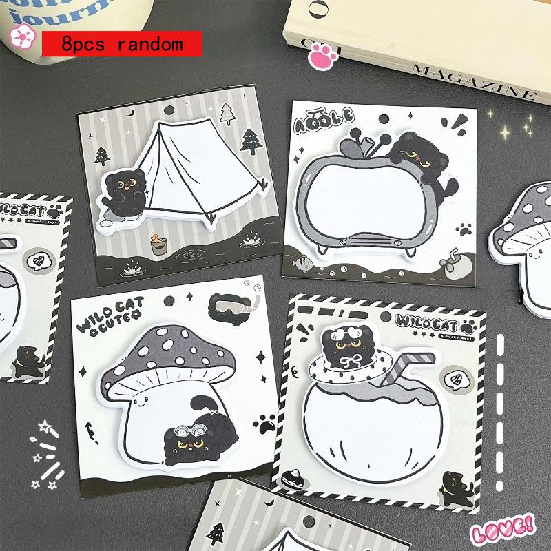 Kawai Stationery Supplies Black Kitten Sticky Note Cute Special Shaped Pad Cartoon N Times Sticker Student Office Message
