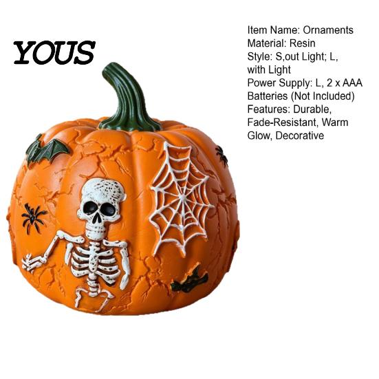 Festive Party Atmosphere Lights Halloween Light Up Pumpkin Decor, Resin LED Glowing Lantern Figurine, Spooky Led Skull Night Tabletop for Indoor