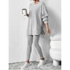 Women's Loose Fit Two Piece Outfit Long Sleeve Hoodie Top Elastic Waist Ribbed Leggings Tracksuit