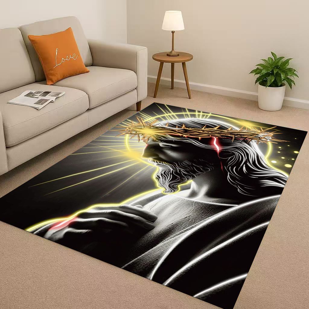 Retro Jesus Virgin Mary Art Living Room Non Slip Area Rug Soft Carpet for Bedroom Playroom Sofa,Easy Clean Home Decor Doormat