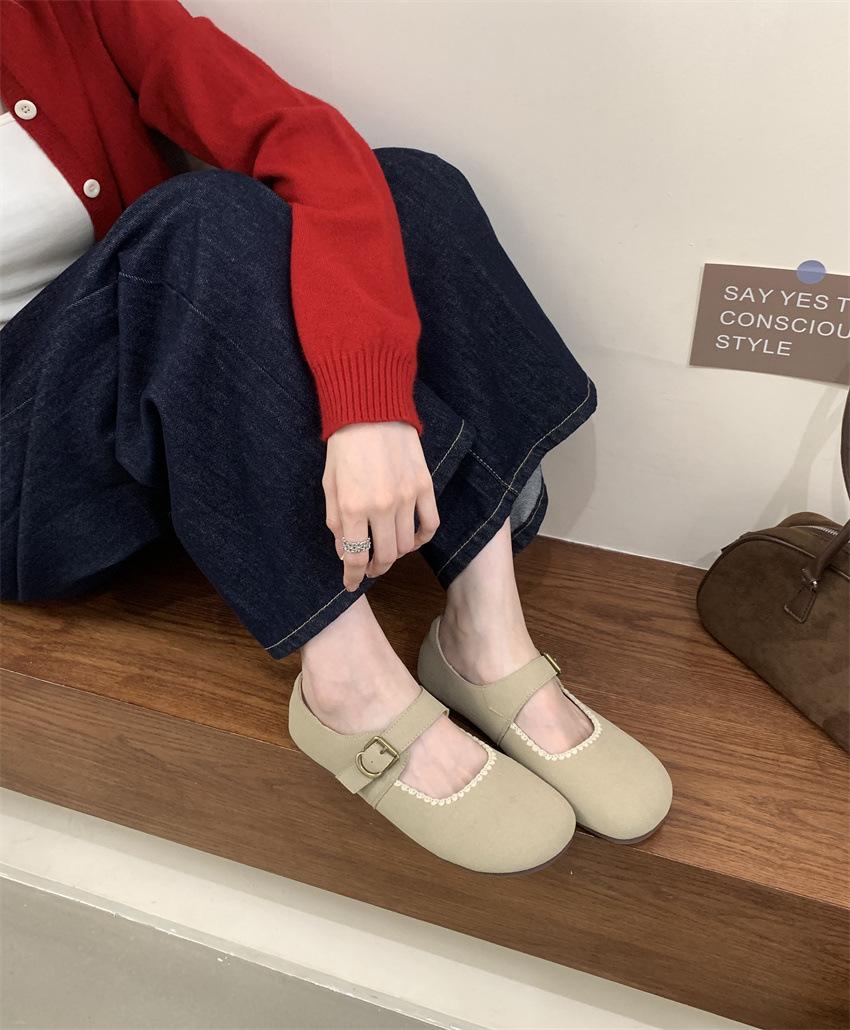 

2025 new French retro Mary Jane shoes women s flat bag heel single shoes with fairy light mouth beanie shoes 40 абрикосовый