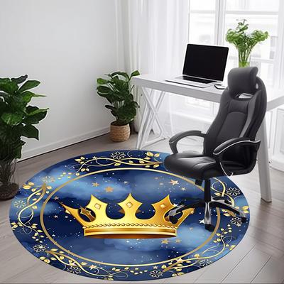 1pc Crown PrintChair Carpet for Office, Indoor Non-Slip Washable Polyester Fiber Carpet, Mat For Office, Machine Washable