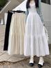 Women's French High-Waisted White A-Line Layered Skirt - Summer Hollow Drape Half-Length