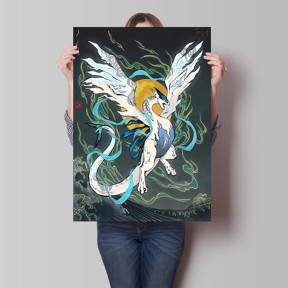 Lugia Ho-Oh Pokemon Unframed Canvas Painting Comic Themed Anime Wall Decor Unique Collection Enhance Your Living Space
