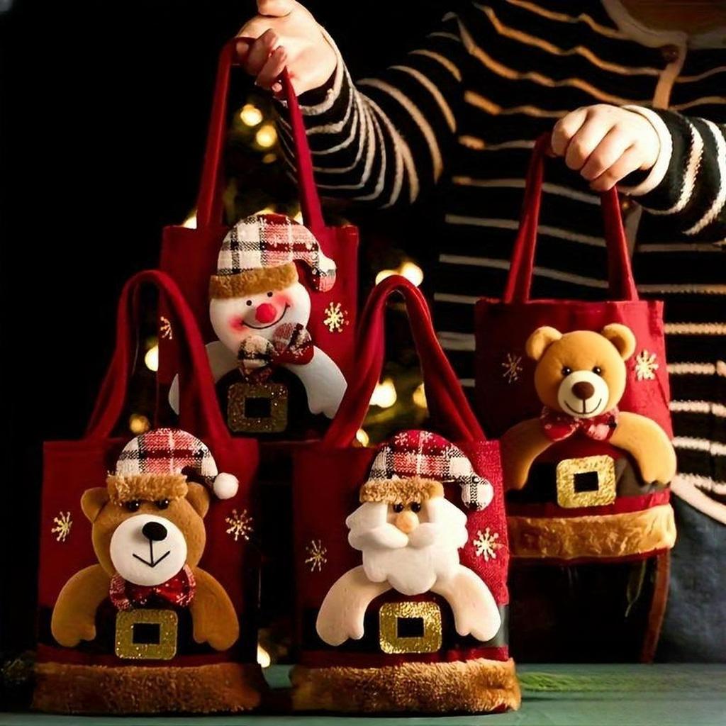 Three Christmas Gift Doll Bags, with Christmas Patterns - Perfect Christmas Decoration Bags, Christmas Tree Hanging Bags
