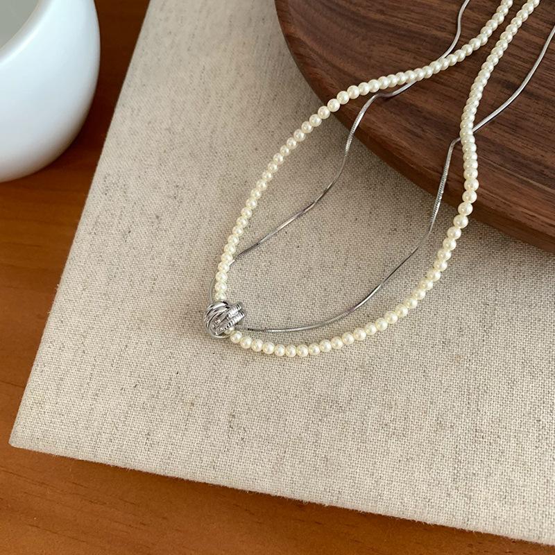 

Жемчужная змеиная костяная цепочка с двойным набором ожерелье женский дизайн чувство ниши уникальная индивидуальность мода универсальная цепочка на шею ключичная цепочка