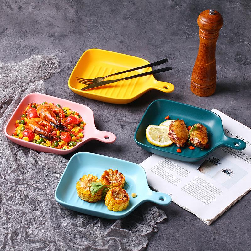 Ins Nordic Tableware Household Plates Creative Plates Baking Trays Ceramic Dishes Irregular Breakfast Dessert Trays Oven