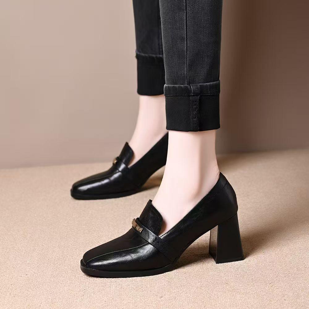 Autumn new thick heel women's shoes comfortable and simple classic fashion single shoes women