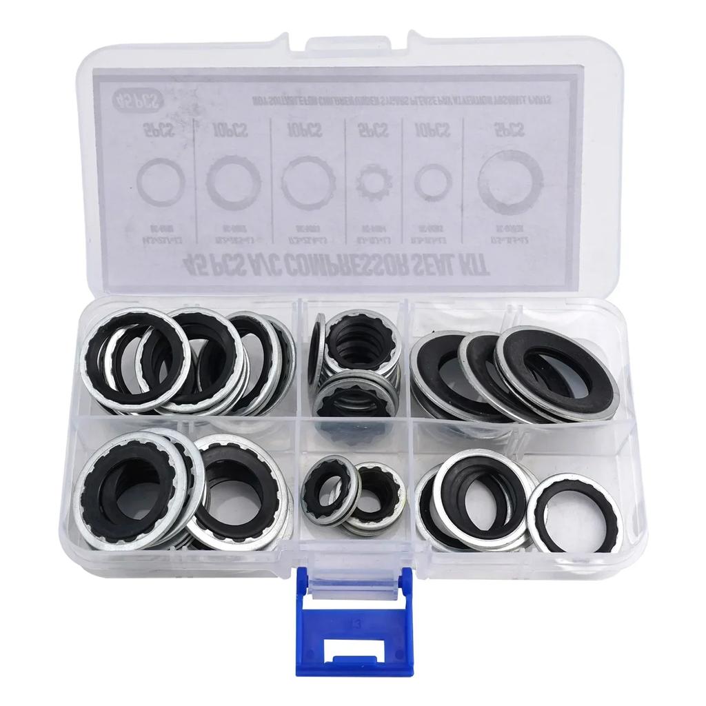 45Pcs Car A/C Compressor Gasket Seal Repair Kit NBR Air Conditioning Sealing Gasket Set With Storage Case 6 Different Size