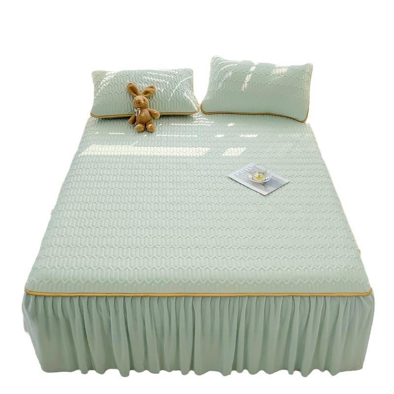Sommer Kühlende Bettmatratzenbezug Weich Kühlendes Spannbettlaken Matratzenschoner Bezug Tagesdecke Bettrock Kissenbezug 3-teiliges Set