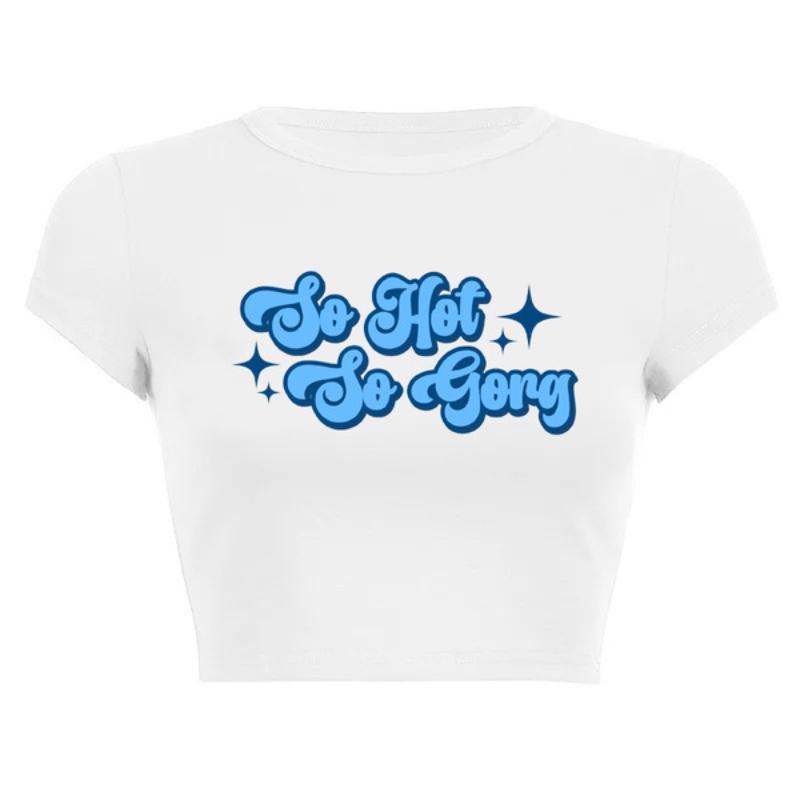 Evropský a americký Y2K letní dámský ležérní crop top s kulatým výstřihem a potiskem, úzký střih, tričko