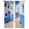 Case Berbere Albastre Tradiționale În Chefchaouen Perdele Transparente din Șifon pentru Decorul Camerei de Zi Dormitorului, Voaluri pentru Fereastră, Perdea Tulle