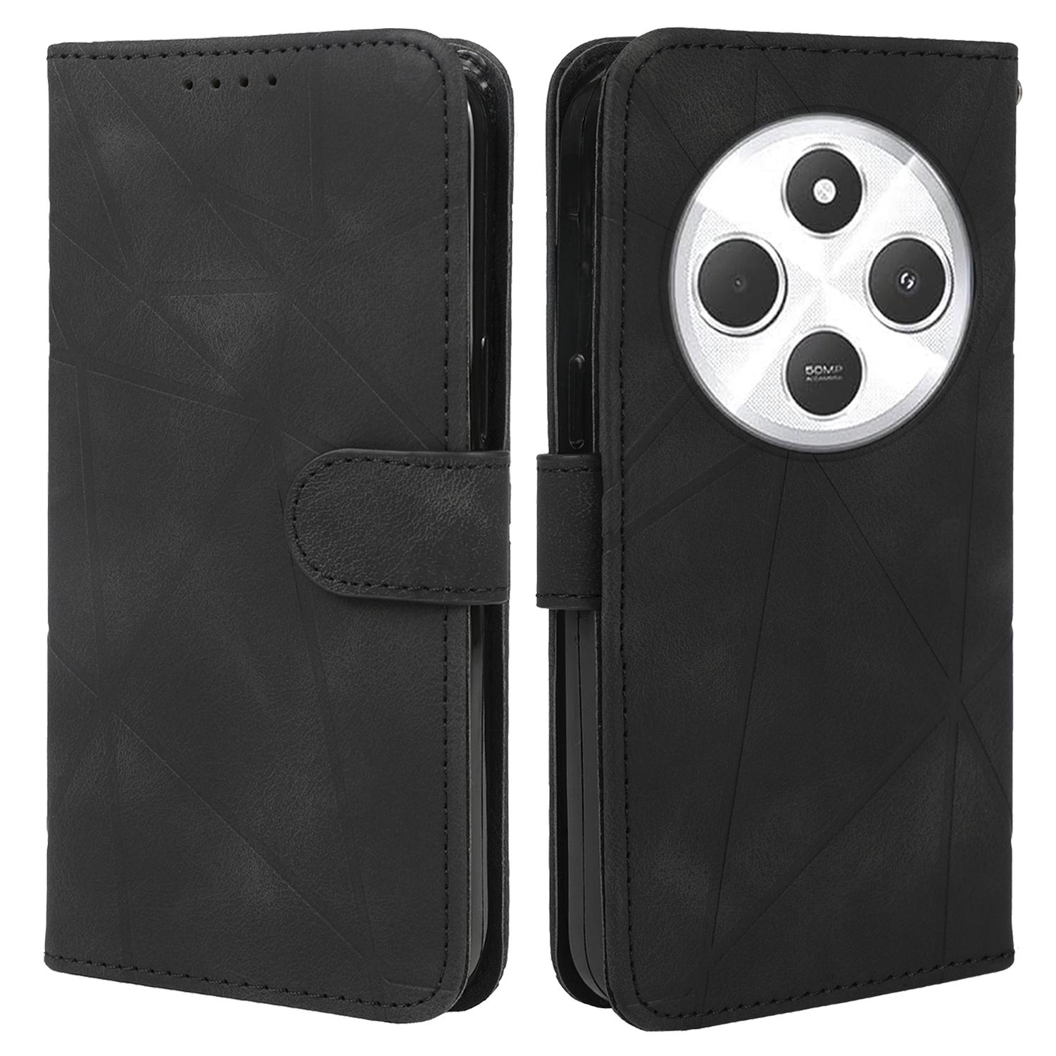 

Stand Phone Case for Xiaomi Poco C75 4G/Redmi 14R 5G/14C 4G Line Pattern Leather Cover Black