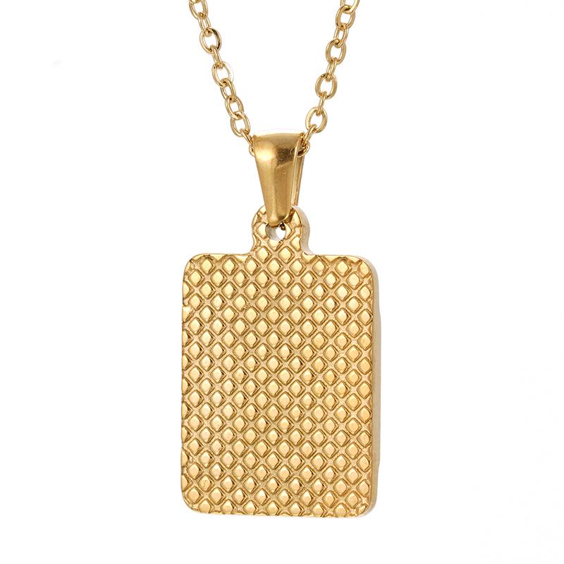 Men's 18K Gold Stainless Steel Square Pendant Necklace with Titanium Steel Uppercase English Letters