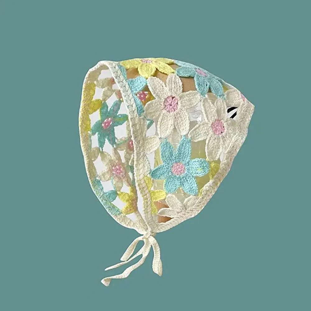 1Pc Knitted Triangle Headband French Pastoral Style Headscarf Hat Little Flower Handmade Crochet Headband Towel Spring Summer