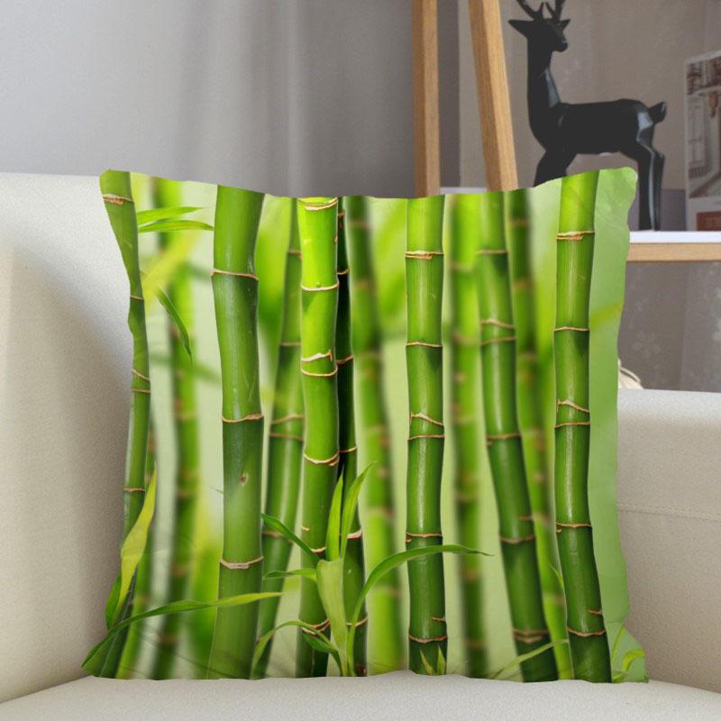 Musife Green Bamboo Pillowcase Custom Square Pillow Cover Case Zipper Pillowcase 35X35,40X40,45X45Cm Drop Shipping 12.15